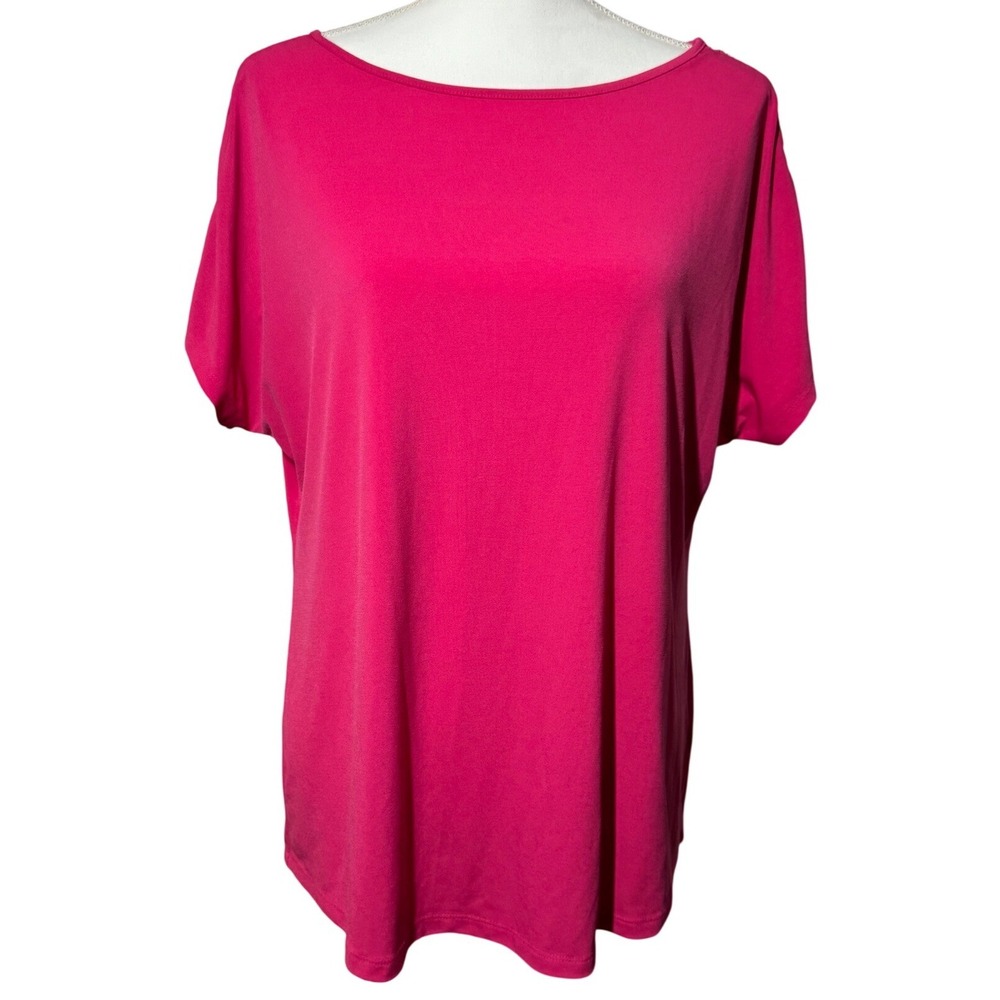 Michael Kors Chain Shoulder Boat Neck Top XL Pink Short Sleeve Gold